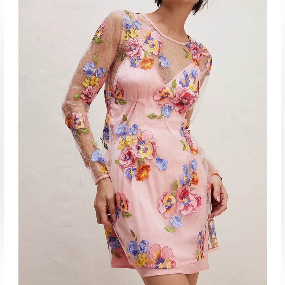 NWT For Love & Lemons‎ Percy Floral Embroidery Mini Dress Size XS